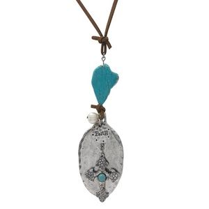 Faith Cross Turquoise Stone Cord Long Necklace
